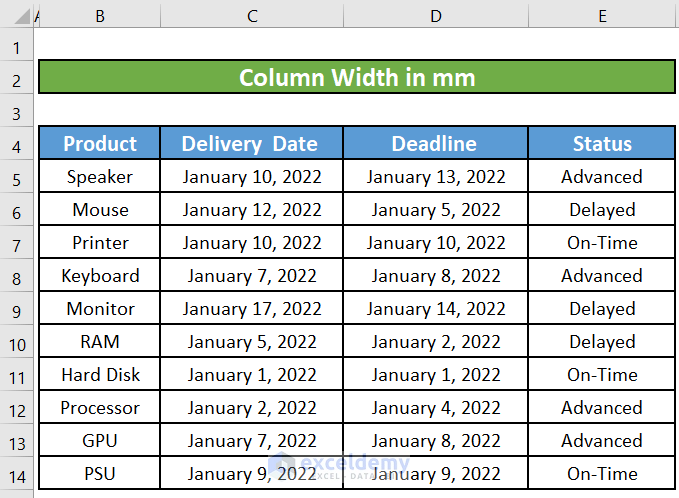 Excel Set Column Width In Cm