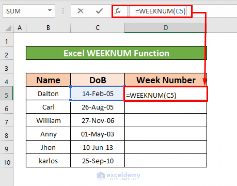 How to Use WEEKNUM Function in Excel (2 Ways) - ExcelDemy