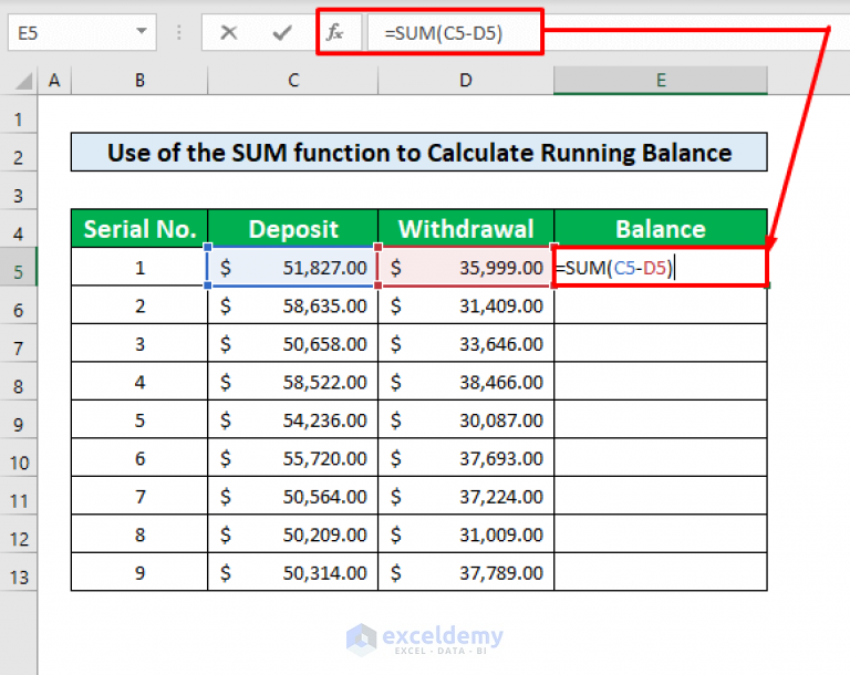 How To Calculate Running Balance Using Excel Formula 4 Ways 