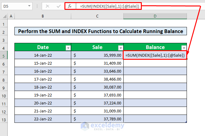 How To Calculate Running Balance Using Excel Formula 4 Ways 