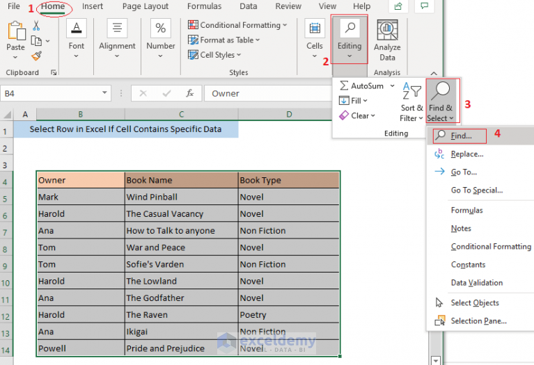 How to Select Row in Excel If Cell Contains Specific Data (4 Ways)