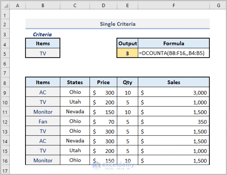 How to Use DCOUNTA Function in Excel (5 Examples) - ExcelDemy