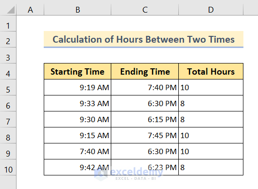 How To Calculate Hours Between Two Times In Excel 6 Methods ExcelDemy