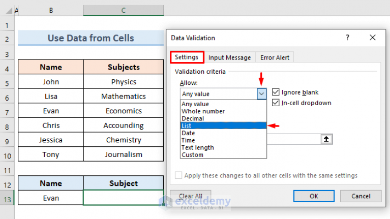 Create Excel Drop Down List from Table (5 Examples) - ExcelDemy