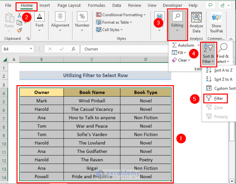 How to Select Row in Excel If Cell Contains Specific Data (4 Ways)