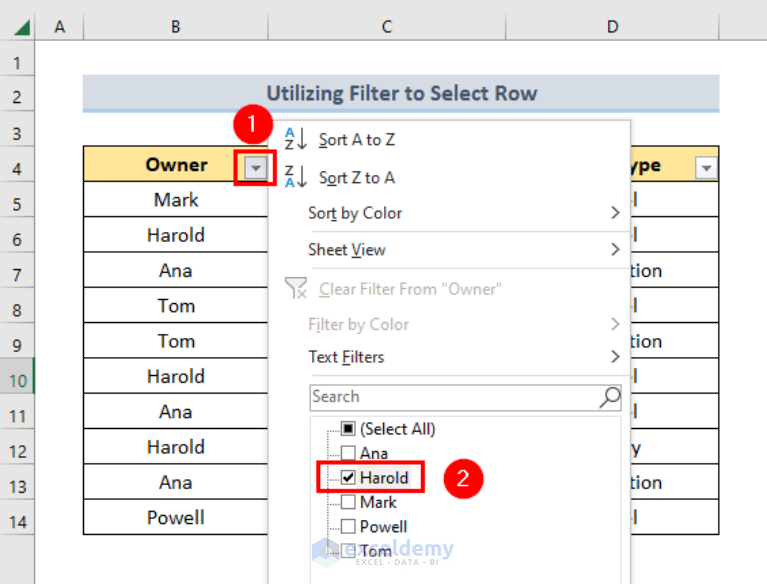 how-to-select-row-in-excel-if-cell-contains-specific-data-4-ways