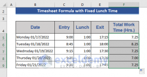 Excel Timesheet Formula With Lunch Break (3 Examples) - ExcelDemy