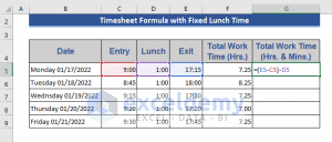 Excel Timesheet Formula With Lunch Break (3 Examples) - ExcelDemy