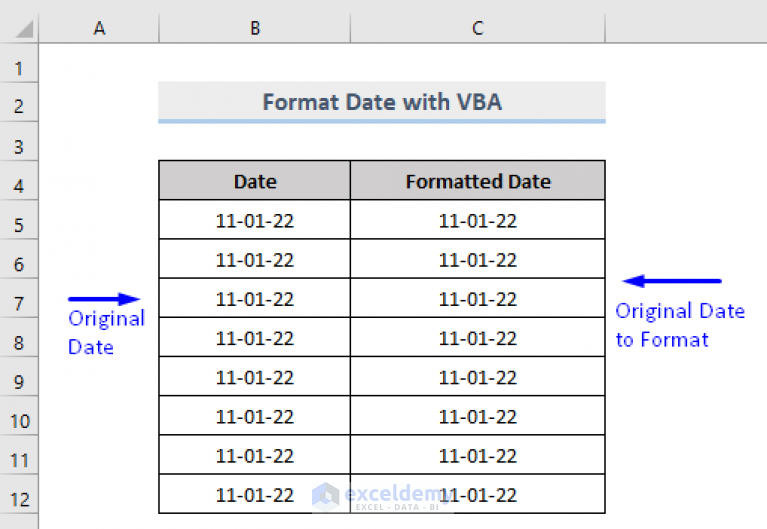 How To Format Date With Vba In Excel 4 Methods Exceldemy 7623