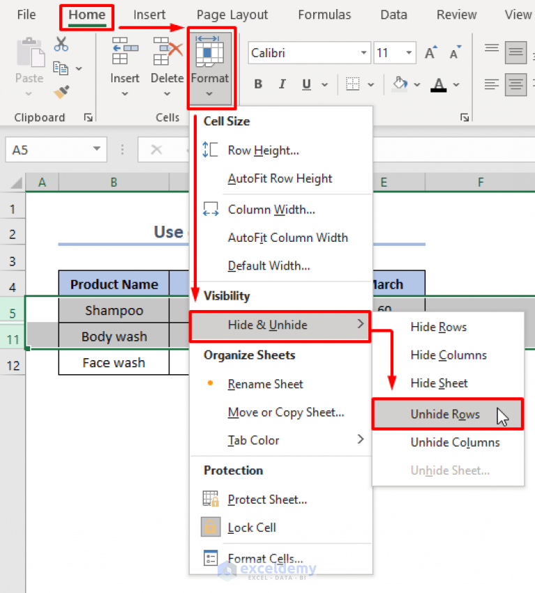 How To Unhide Rows In Excel 8 Quick Ways Exceldemy 0828