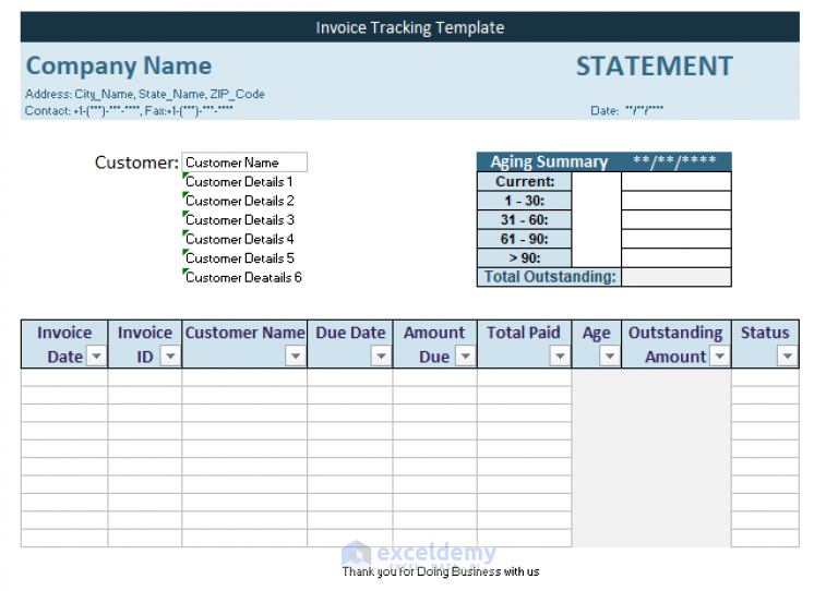 Excel Invoice Tracker (Format and Usage) - ExcelDemy
