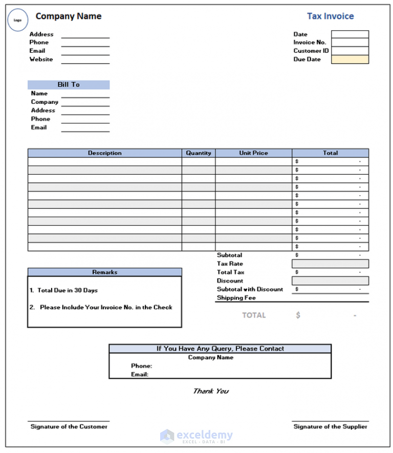 Tax Invoice Format in Excel (Download the Free Template) - ExcelDemy