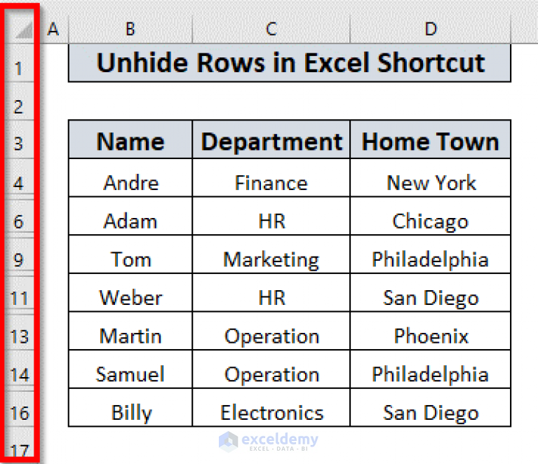 Shortcut To Unhide Rows In Excel 3 Different Methods Exceldemy 2954