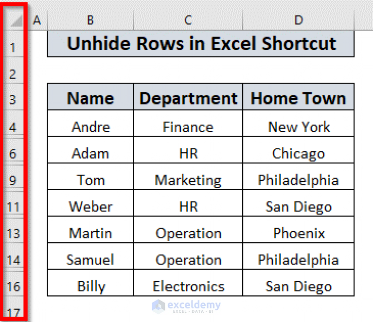 Shortcut To Unhide Rows In Excel 3 Different Methods Exceldemy 1005