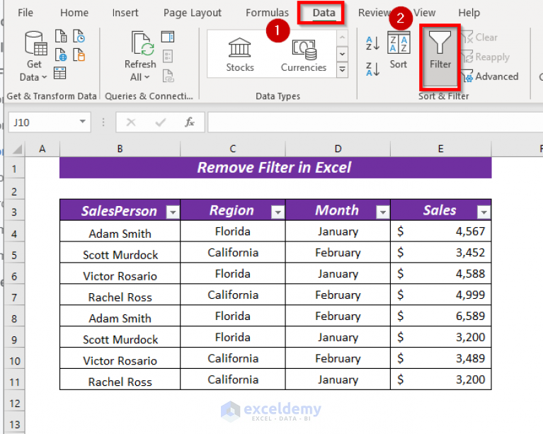 How To Remove Filter In Excel (5 Easy & Quick Ways) - Exceldemy