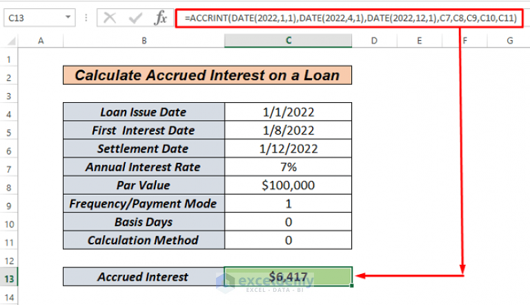 How to Calculate Accrued Interest on a Loan in Excel (3 ways) - ExcelDemy