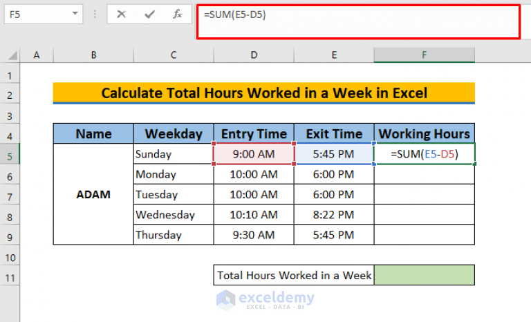 How To Calculate Total Hours Worked In A Week In Excel Top 5 Methods 