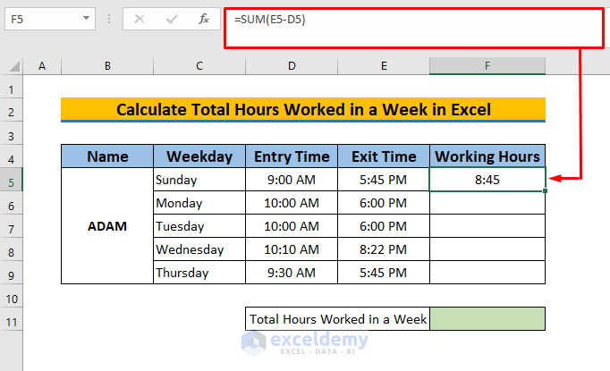 How To Calculate Total Hours Worked In A Week In Excel Top 5 Methods 