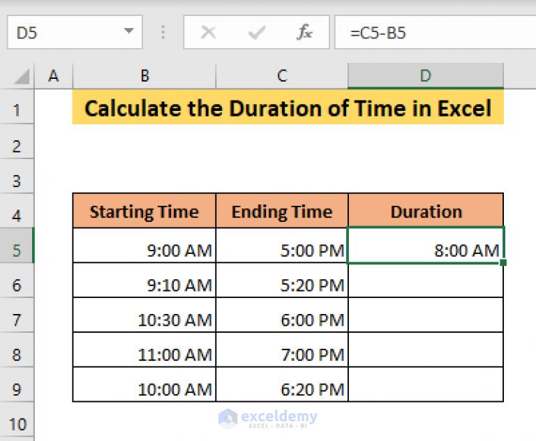 How To Calculate The Duration Of Time In Excel 7 Methods ExcelDemy