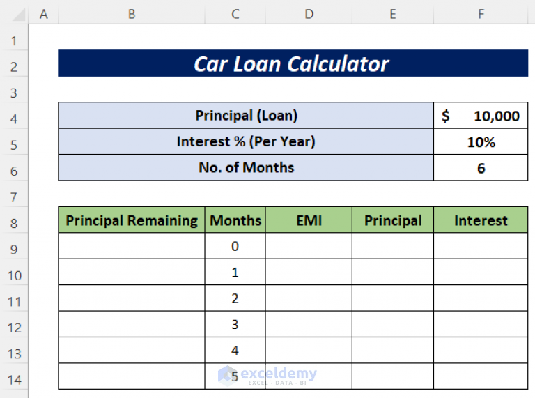 Car Loan Calculator In Excel Sheet Download Free Template