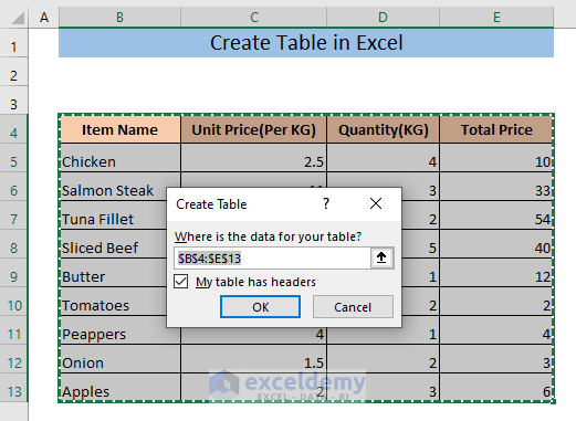 Create Table In Excel Using Shortcut 8 Methods Exceldemy
