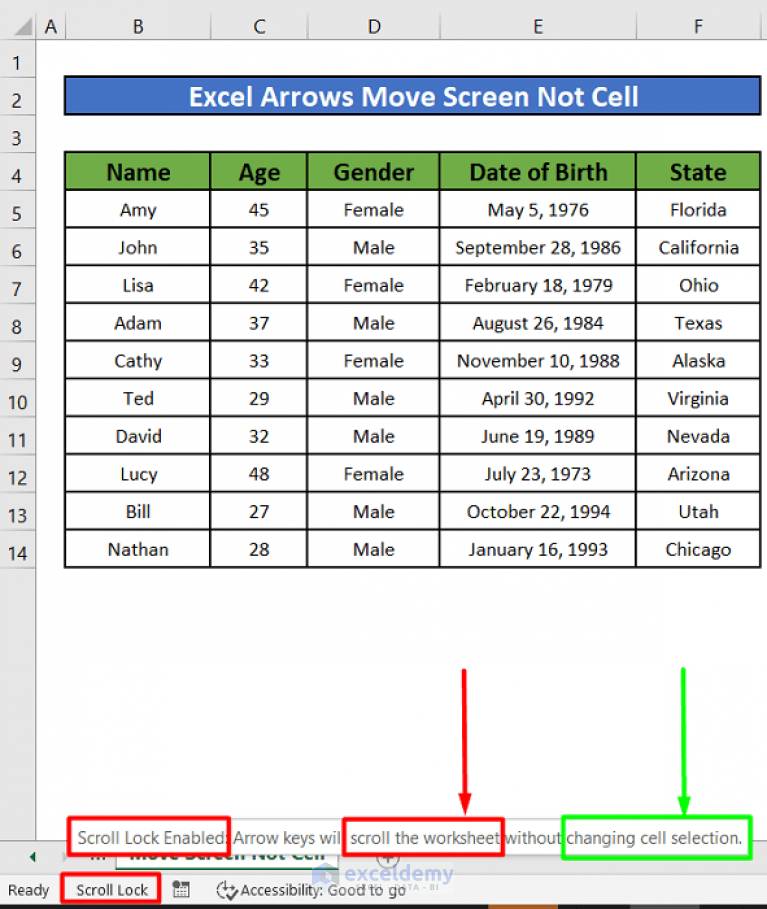 How to Use the Arrows to Move Screen Not Cell in Excel (4 Methods)