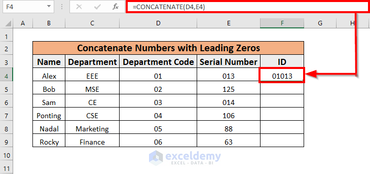 How To Concatenate Numbers With Leading Zeros In Excel 6 Methods 