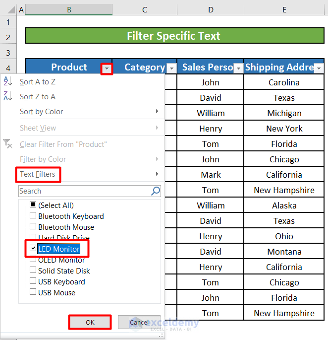 How To Add Text Filter In Excel Column