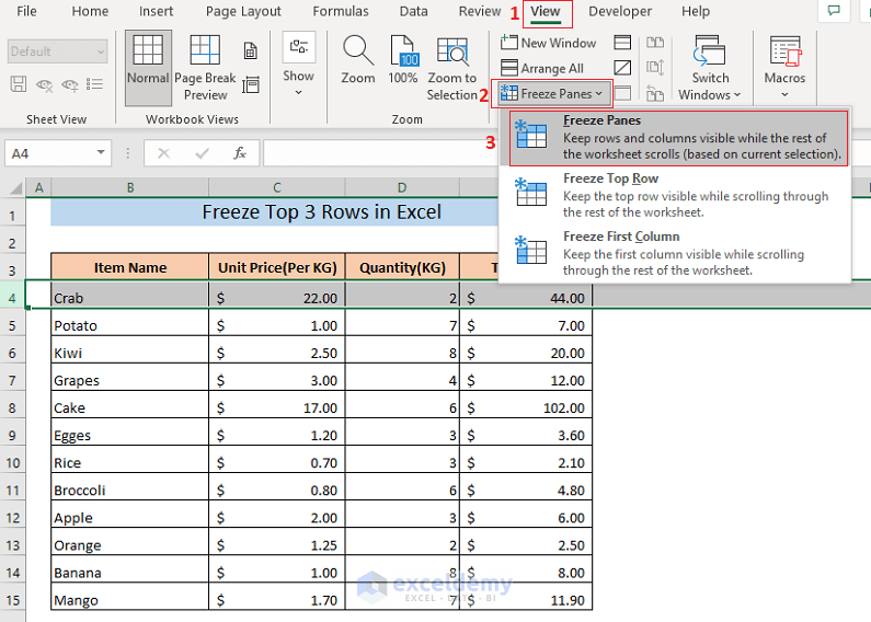 How To Freeze Top 3 Rows In Excel 3 Methods ExcelDemy