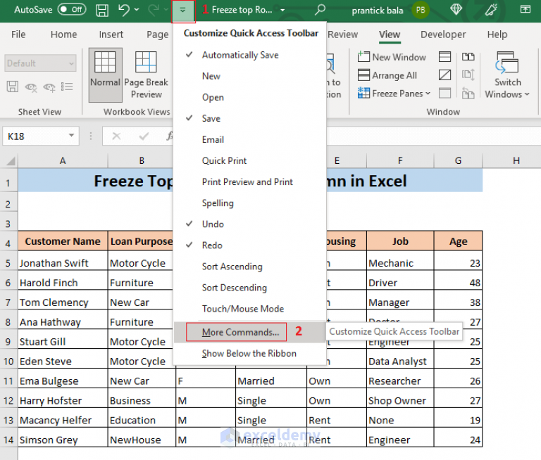 How to Freeze Top Row and First Column in Excel (5 Methods)