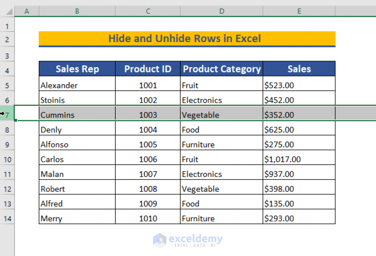How To Hide And Unhide Rows In Excel 6 Easiest Ways Exceldemy 1839