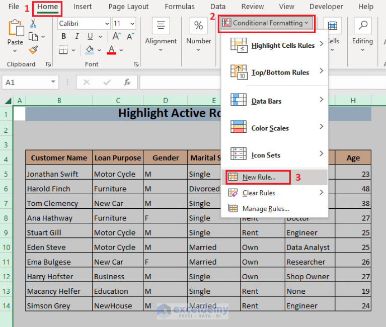 how-to-highlight-active-row-in-excel-3-methods-exceldemy