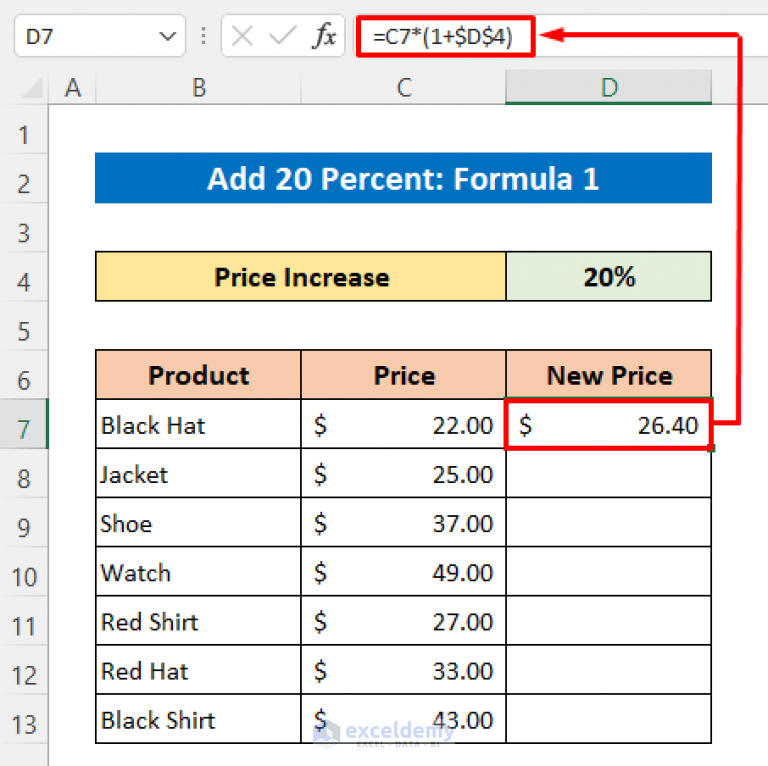 how-to-add-20-percent-to-a-price-in-excel-2-quick-methods-exceldemy