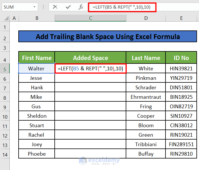 How To Add Blank Space Using Excel Formula 6 Methods ExcelDemy