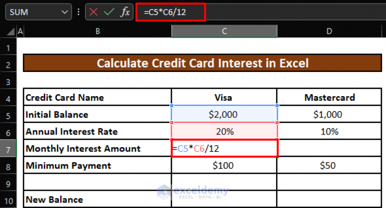 How To Calculate Credit Card Interest In Excel 3 Easy Steps Exceldemy 3346