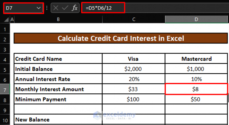 how to calculate credit card payment with interest