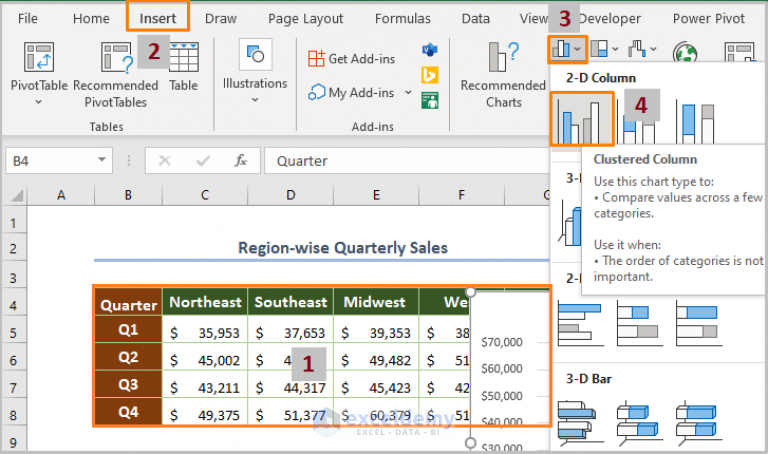 Insert Clustered Column Chart Excel