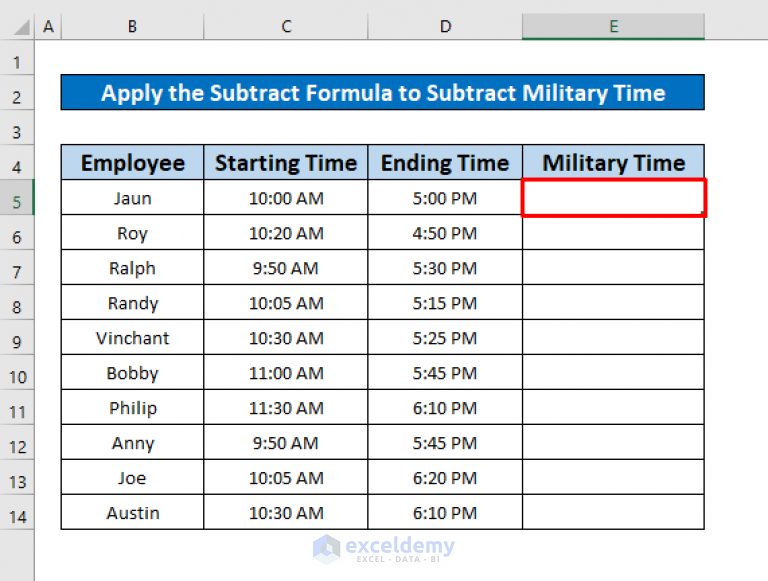 how-to-subtract-military-time-in-excel-3-methods-exceldemy