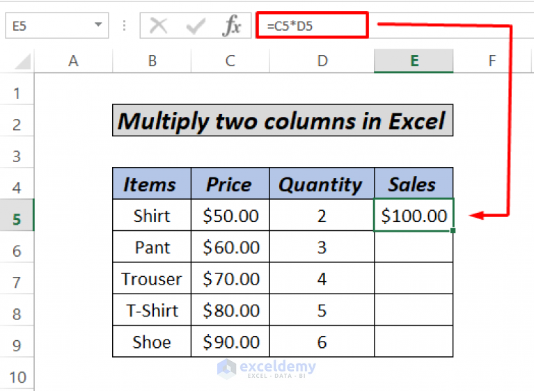 How To Multiply Two Columns In Excel 5 Easiest Methods Exceldemy 2956