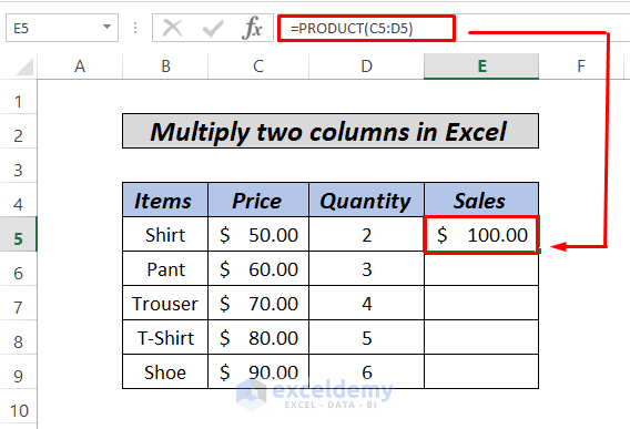 How to Multiply Two Columns in Excel (5 Easiest Methods) - ExcelDemy