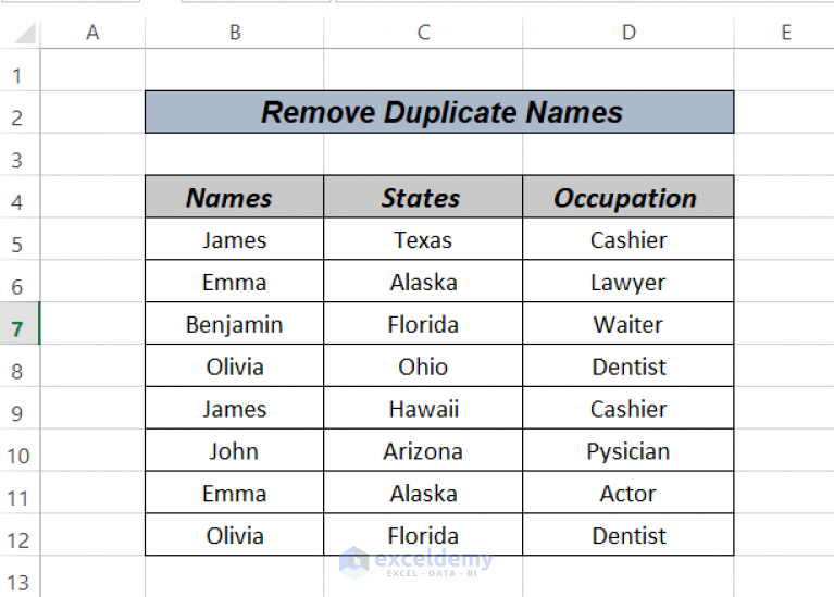 How Do You Delete Duplicate Names In Excel