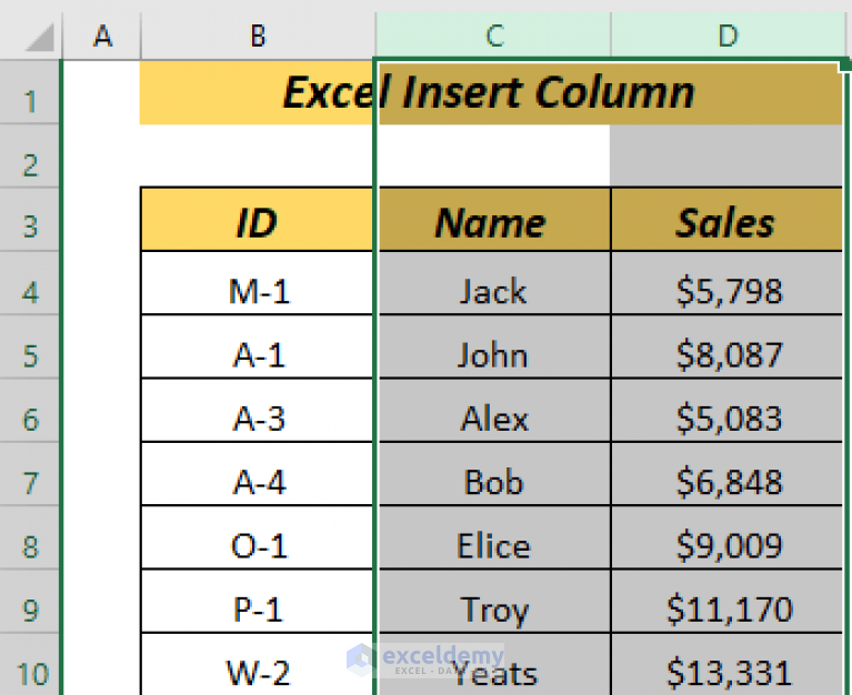 Shortcuts To Insert Column In Excel 4 Easiest Ways Exceldemy 8770