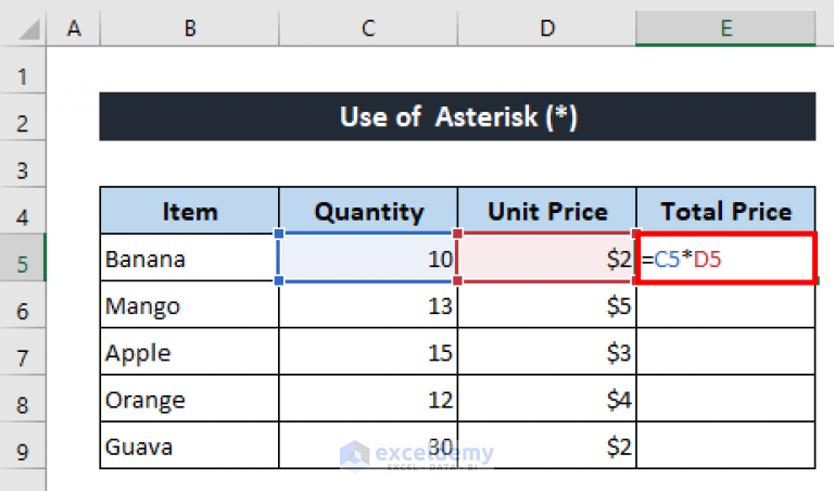 How To Use Multiply Sign In Excel With 3 Alternative Methods 6860