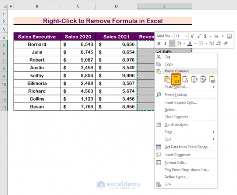 How To Remove Formula In Excel And Keep Values 5 Ways Exceldemy 1123