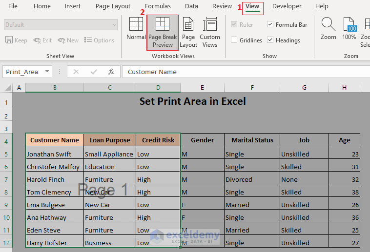 How To Set Multiple Print Areas In One Excel Sheet