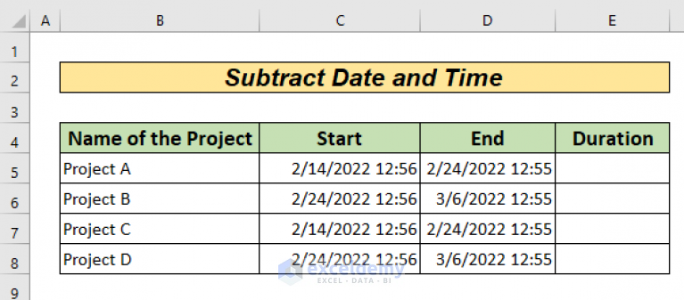 excell calculate subtract dates