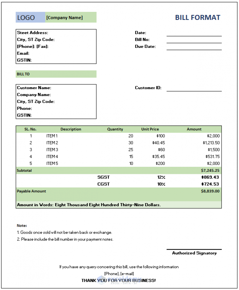 Tally Bill Format in Excel (Create with 7 Easy Steps) - ExcelDemy