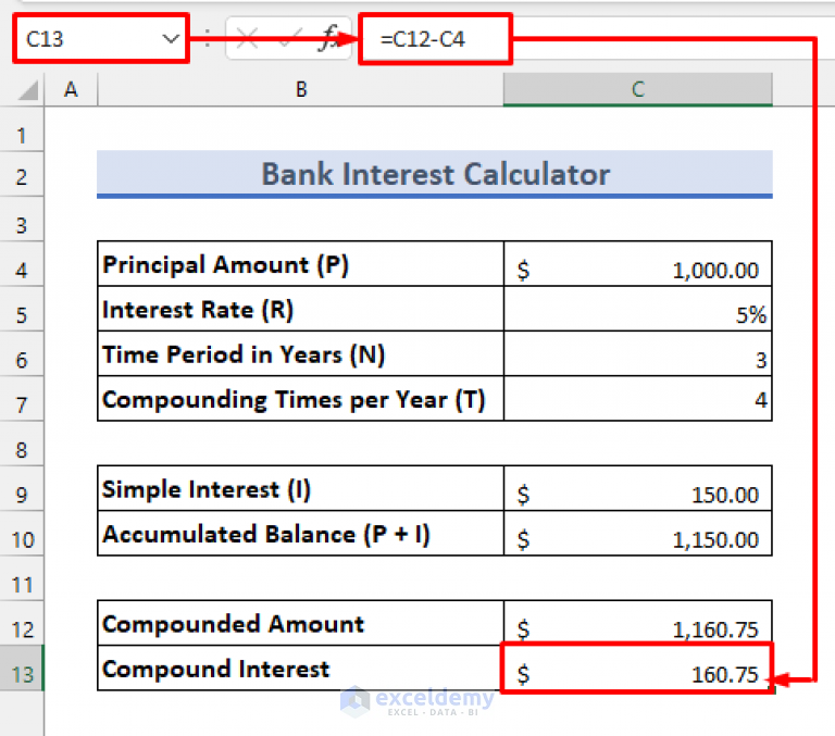 Bank Interest Calculator in Excel Sheet - Download Free Template