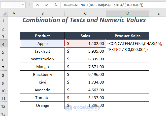 combining texts and numeric values