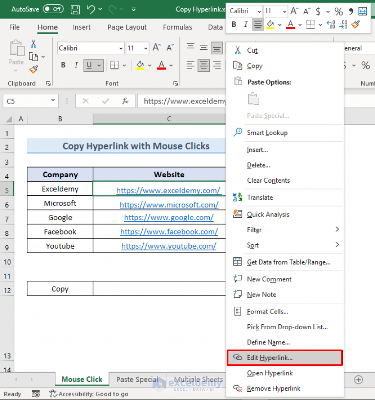 How to Copy Hyperlink in Excel (4 Easy Methods) ExcelDemy